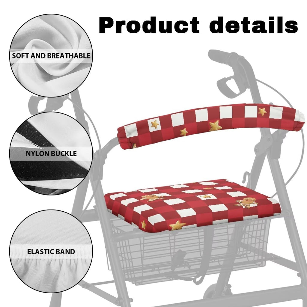 Red Lattice Rollator Walker Accessories Seat and Backrest Rollbar Covers Washable V3710