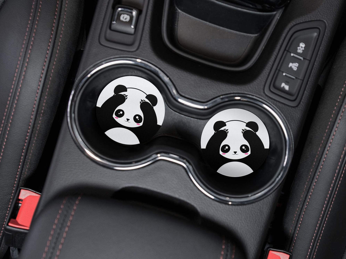 Black White Absorbent Round Car Coasters 2pcs Set M200