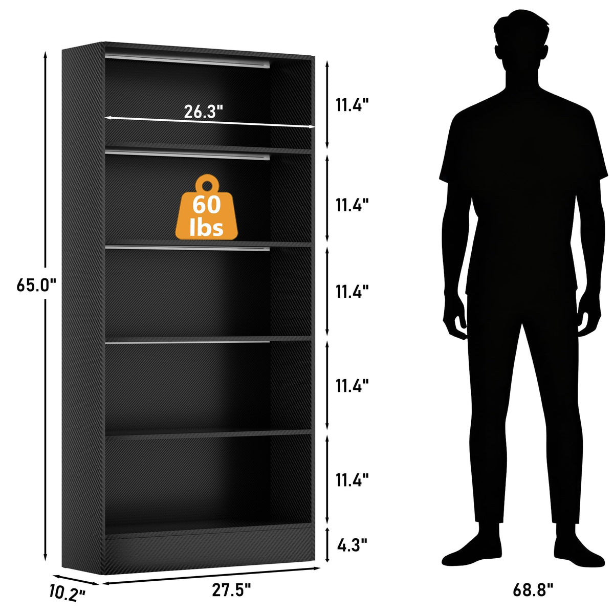 Black 5-Tier Wooden Bookshelf U60149