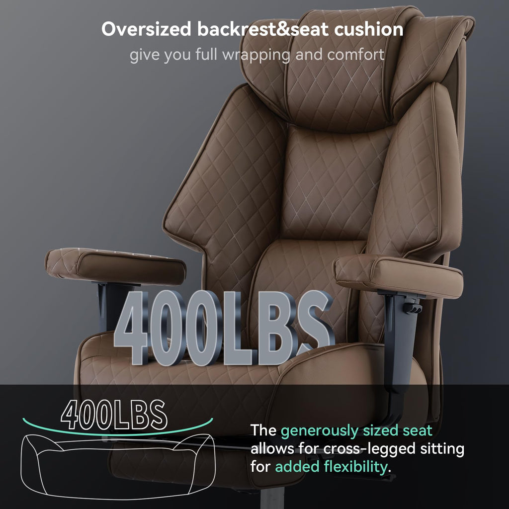 Big and Tall Office Chair with Footrest, PU Leather High Back Executive Chair 400lbs, Ergonomic Computer Chair Lumbar Support (Brown) E152471