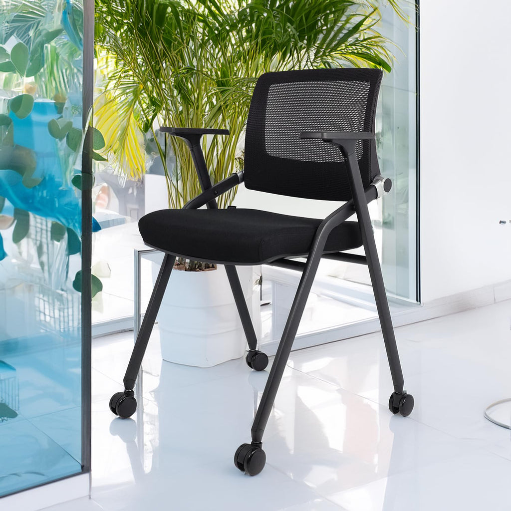 2 Pack Black Mesh Folding Office Chairs with Wheels E1929