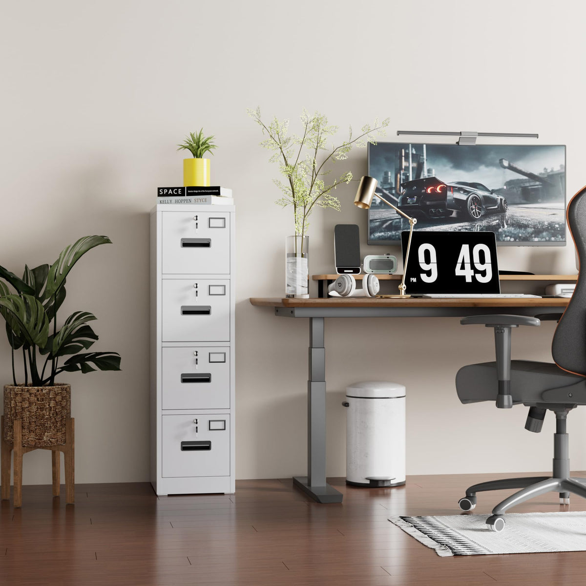 4 Drawer White Metal File Cabinet with Lock N40535