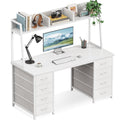 48 Inch White Computer Desk with Hutch and 8 Drawers N27327