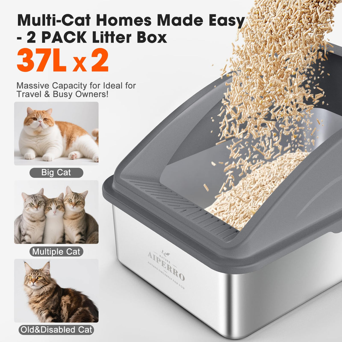 2 Pack XL Stainless Steel Enclosed Cat Litter Box with Lid U878639