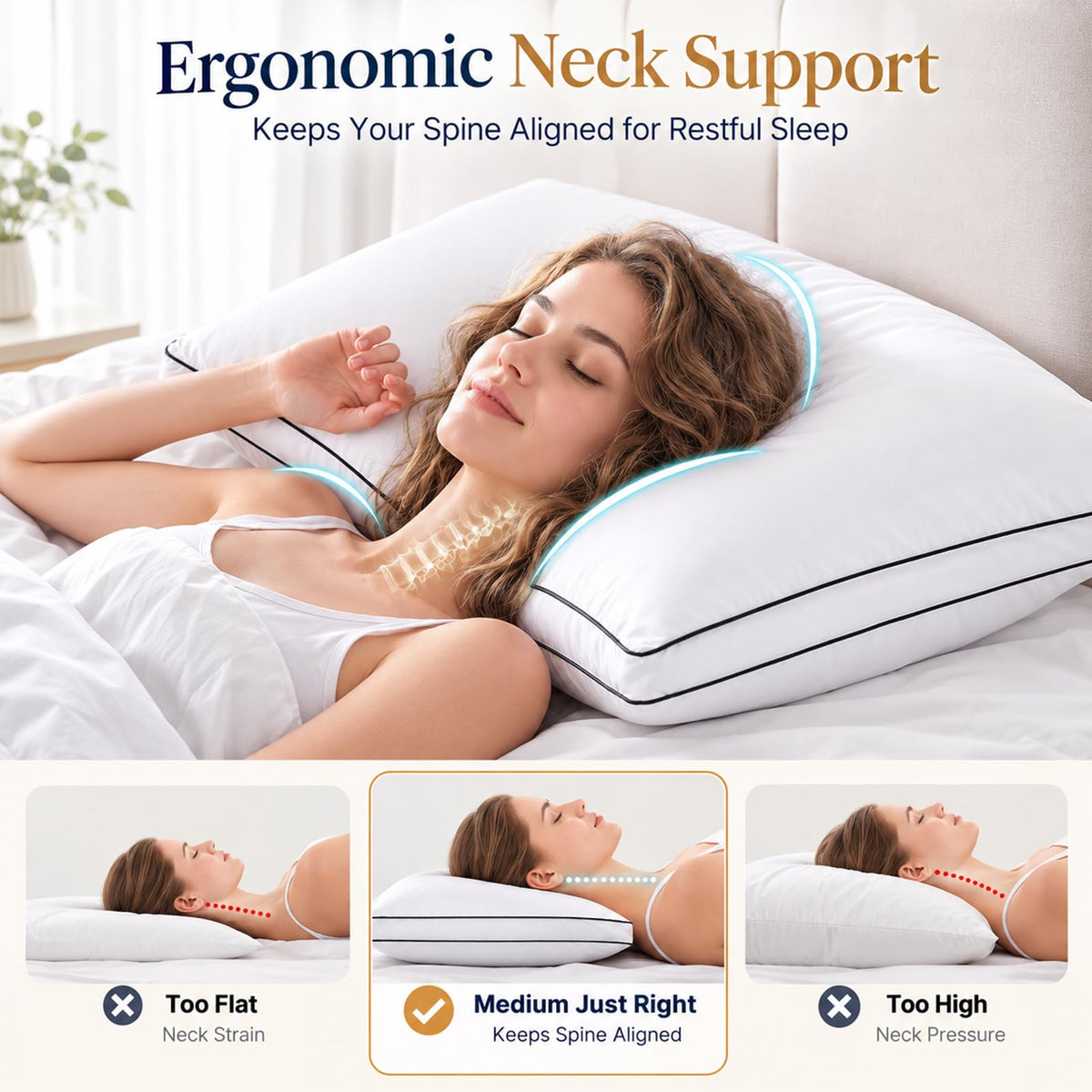 Queen Size Set of 2 Gusseted Bed Pillow Q7526