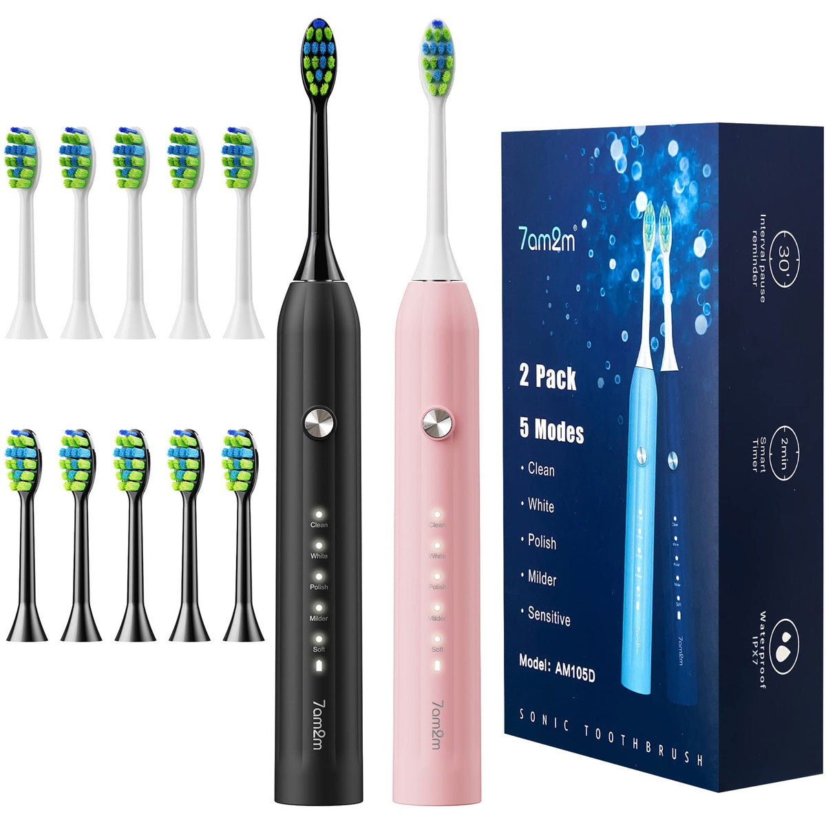 Sonic Electric Toothbrush with 12 Brush Heads 2 Pack P931