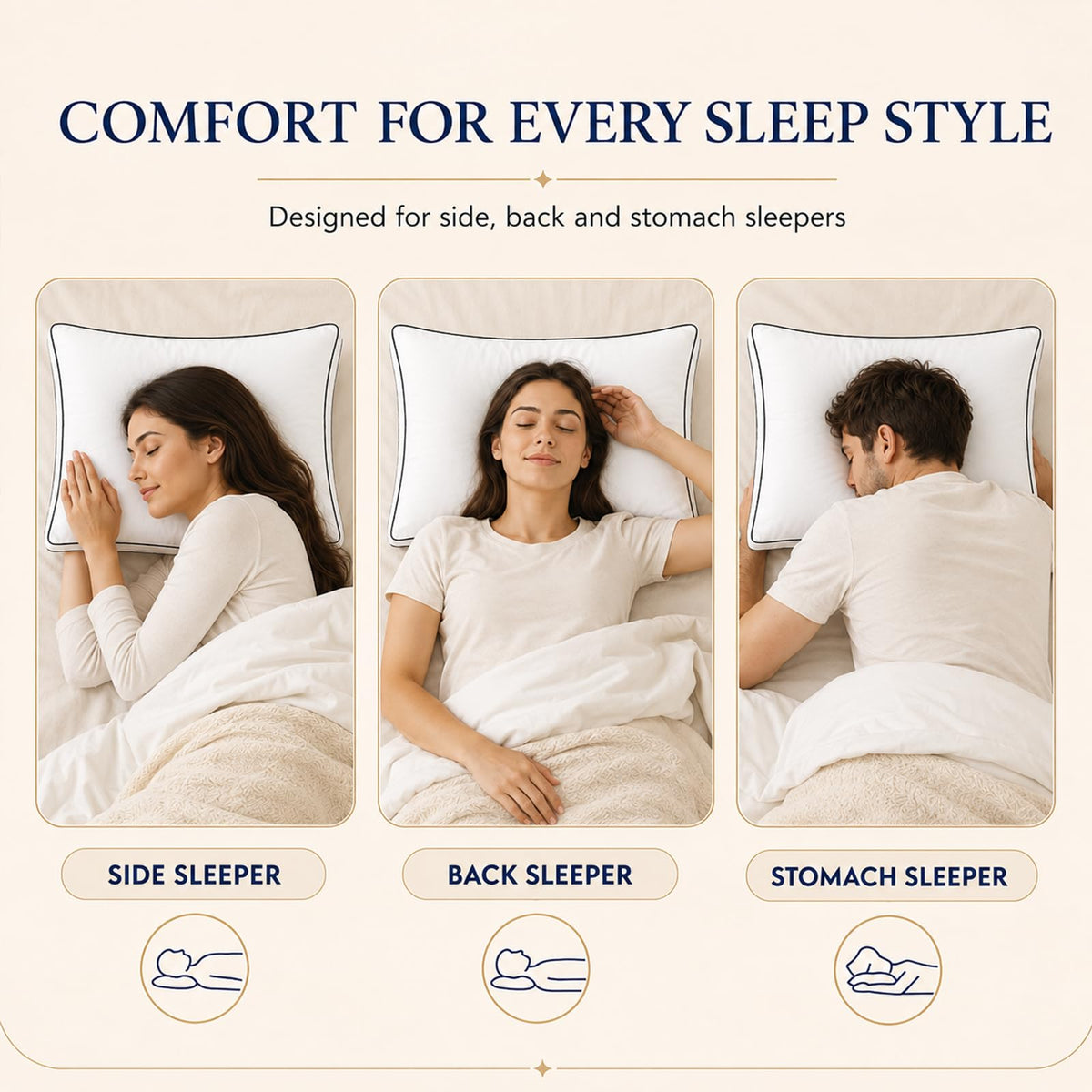Queen Size Set of 2 Gusseted Bed Pillow Q7526