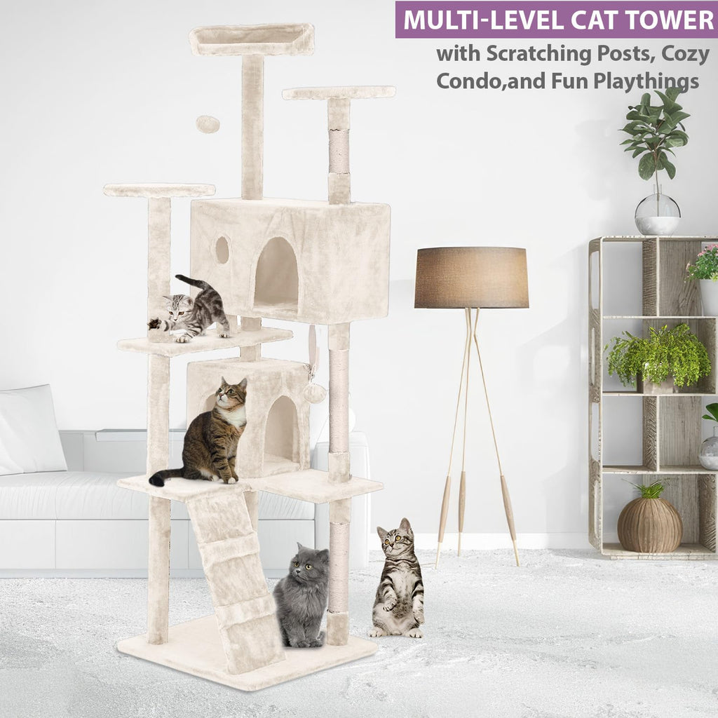 70 Inches Multi-Level Cat Tree with Scratching Posts J779439