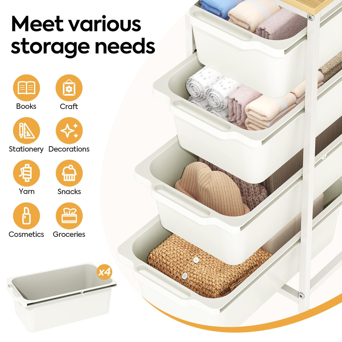 Slim Rolling Cart with 4 Drawers W226618