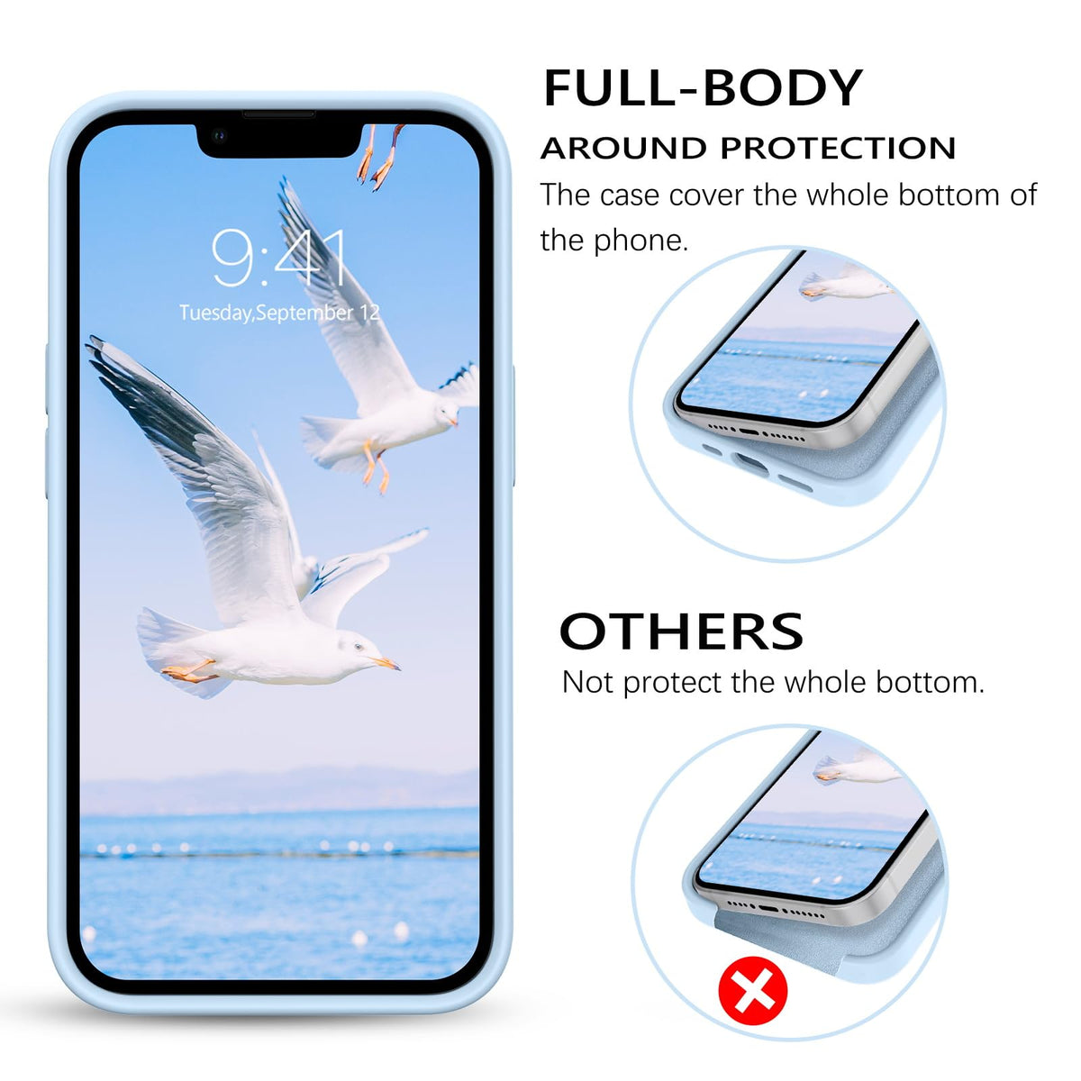Compatible with iPhone 13 Pro Max Liquid Silicone Phone Case Light Blue M878140