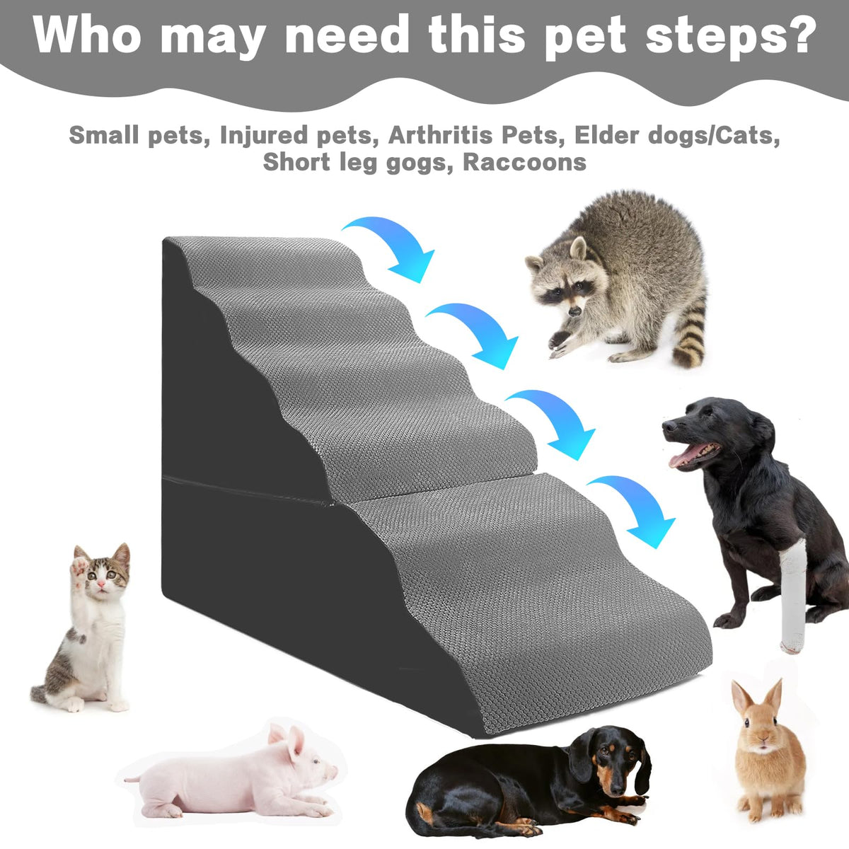 6-Step Grey Foam Dog Stairs J1669