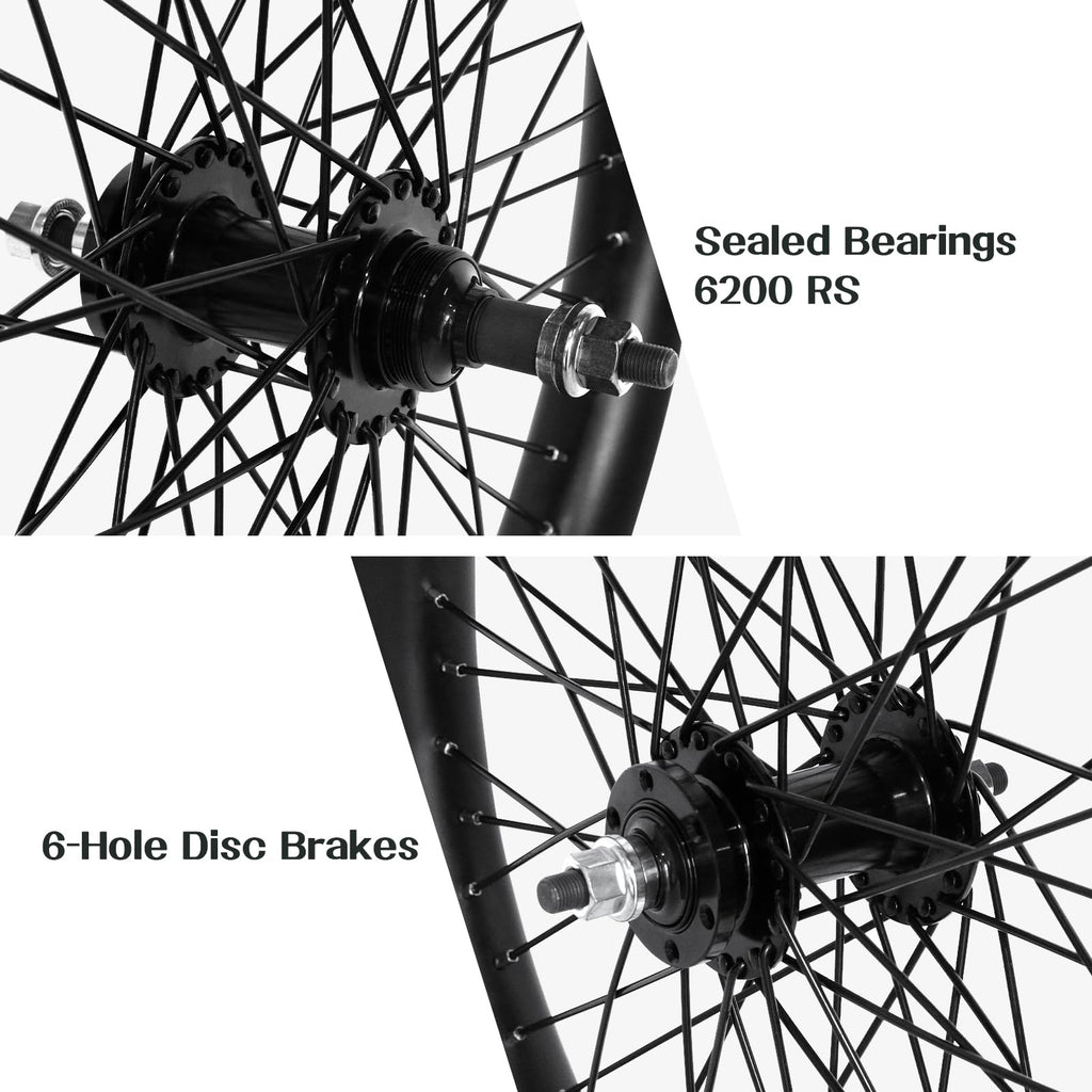 20"/26" Heavy Duty Bike Wheelset, Front and Rear, 12 Gauge 48 Spokes, Double Wall Aluminum Alloy Disc Brake MTB I21130