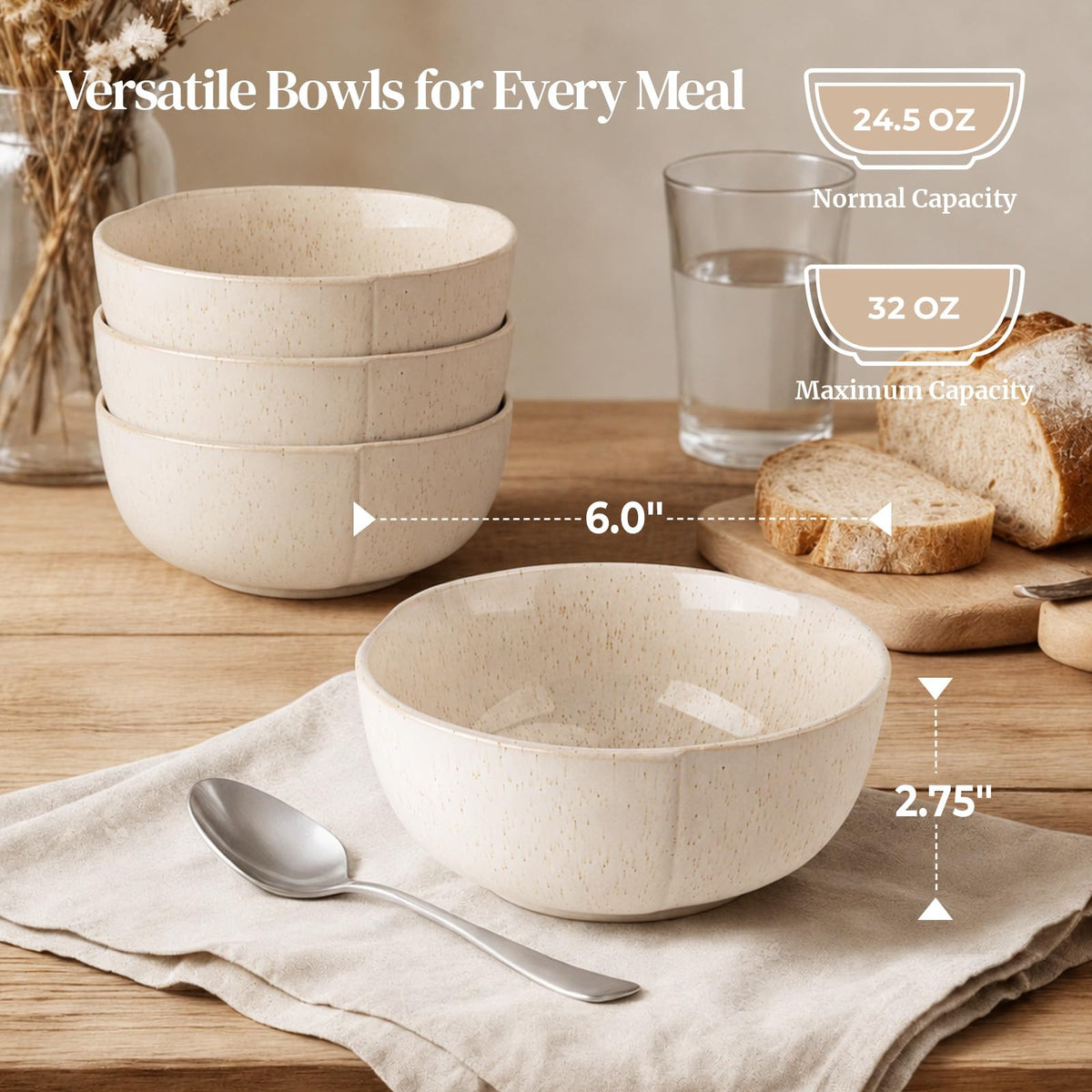 32 OZ Ceramic Soup Bowls Set of 4 L2642