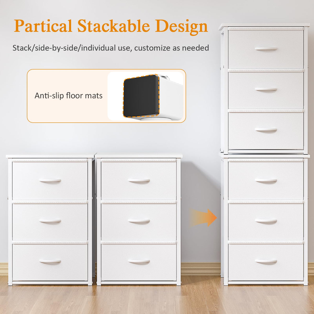 White 3 Drawer Stackable Storage Drawers H477