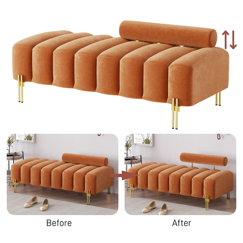 Orange Velvet Ottoman Bench W7495
