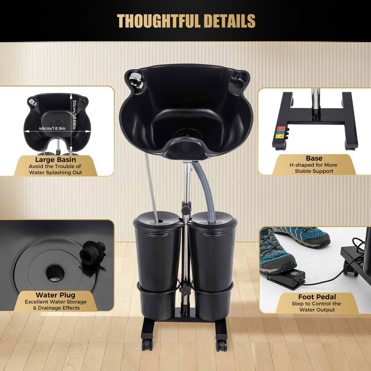 Portable Shampoo Bowl with Electric Pump, Height Adjustable Hair Washing Station Z27677