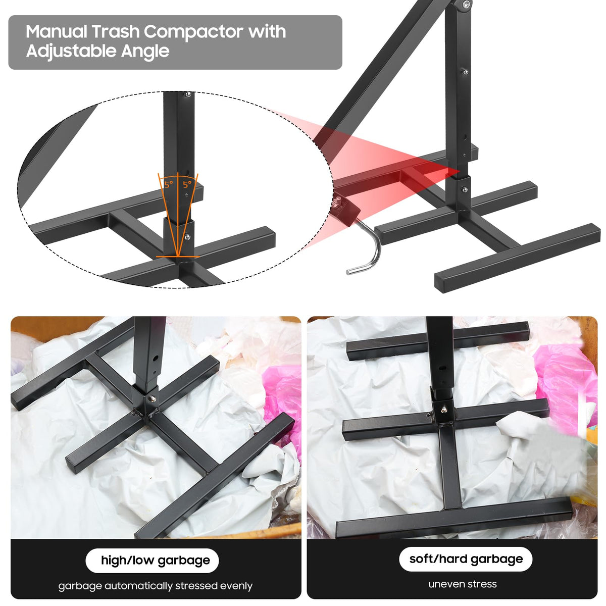 Manual Trash Compactor Hand Tool for Wheelie Bins E342326