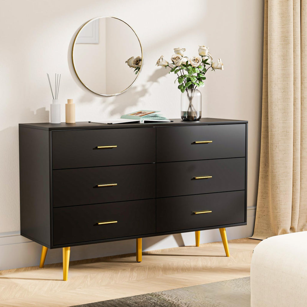 Black 6 Drawer Wood Dresser A87734