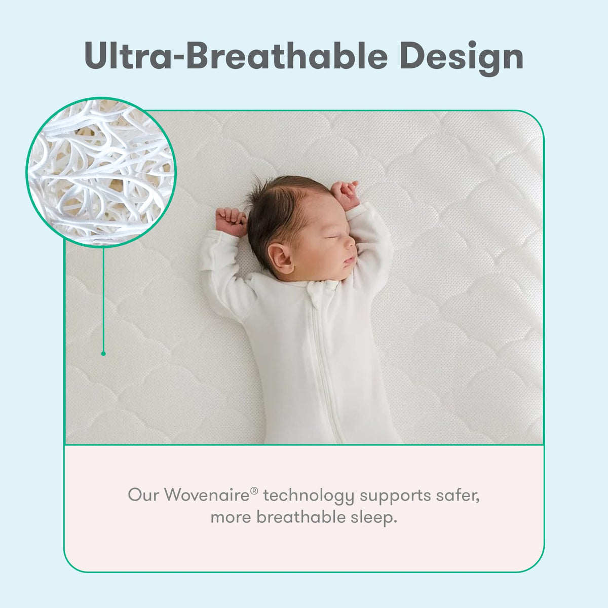 Grey Breathable Washable Crib Mattress & Toddler Bed J811465