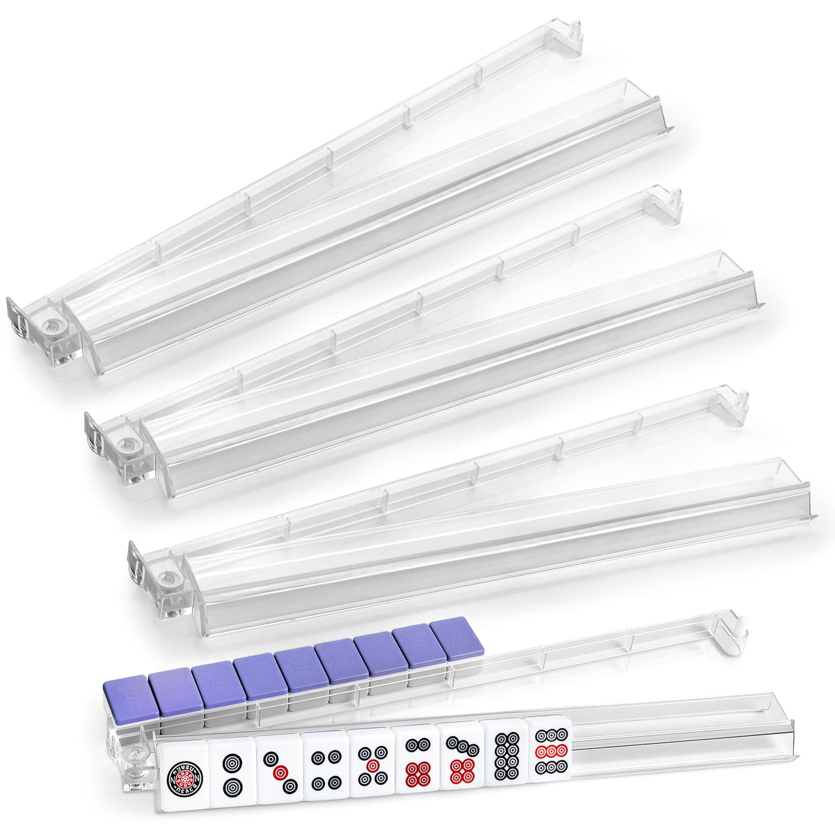 4-Piece Acrylic Mahjong Rack Set with Pushers G1979