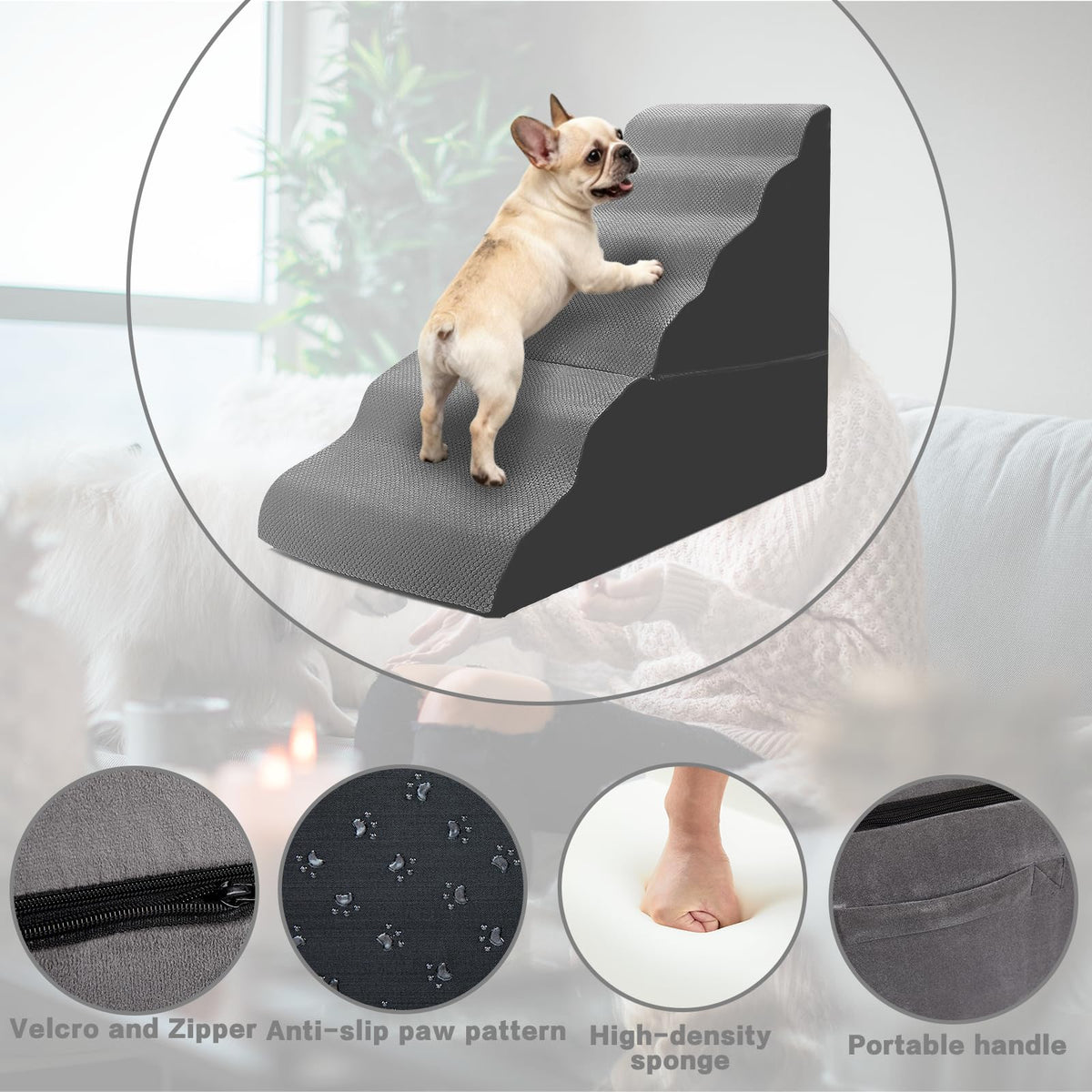 6-Step Grey Foam Dog Stairs J1669