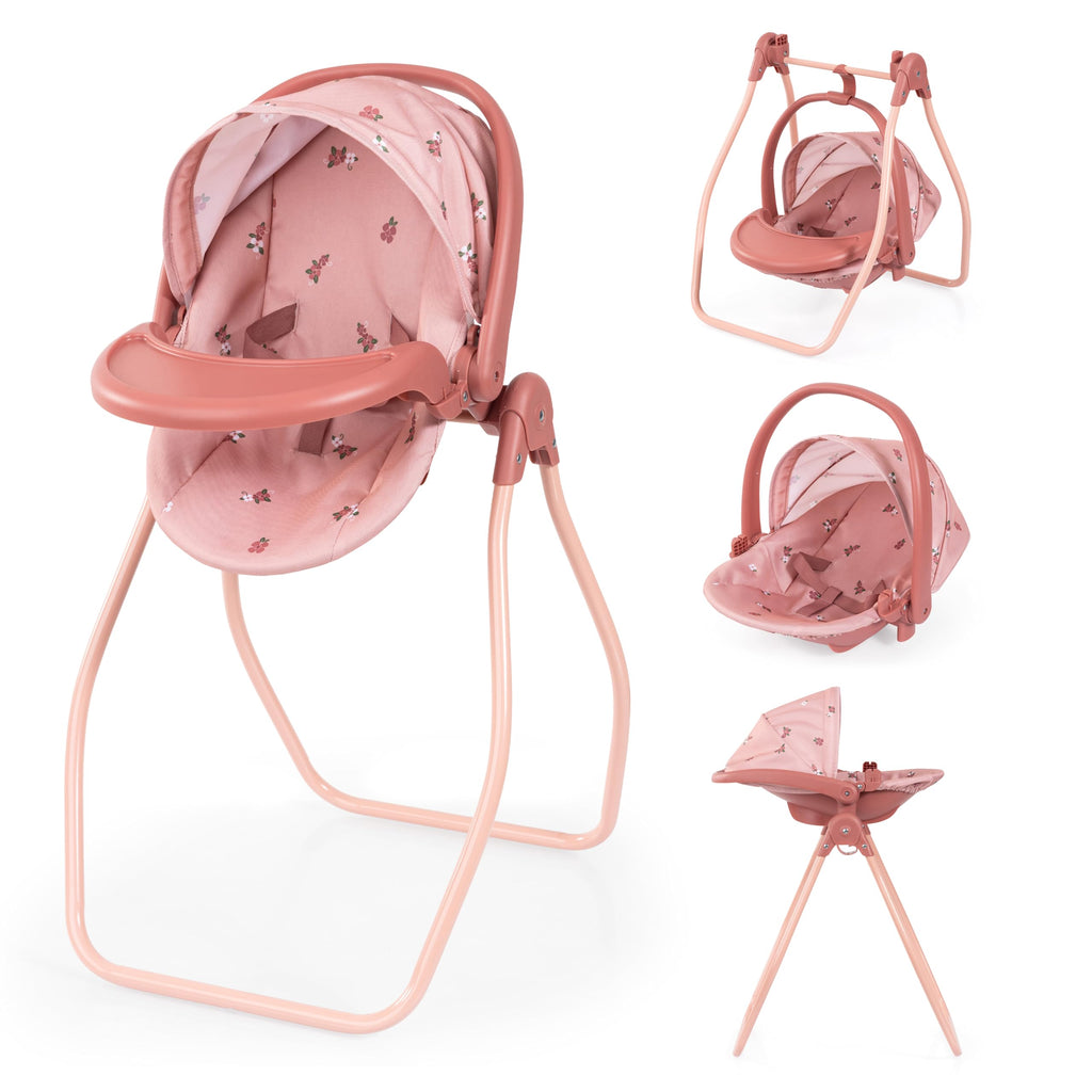 Pink Convertible Doll Highchair Swing Bed Car Seat Y360