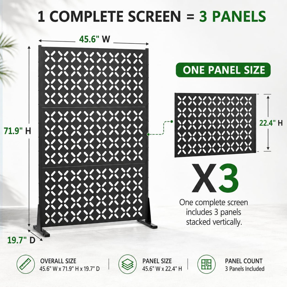 72" Decorative Metal Outdoor Privacy Fence Screen C945407