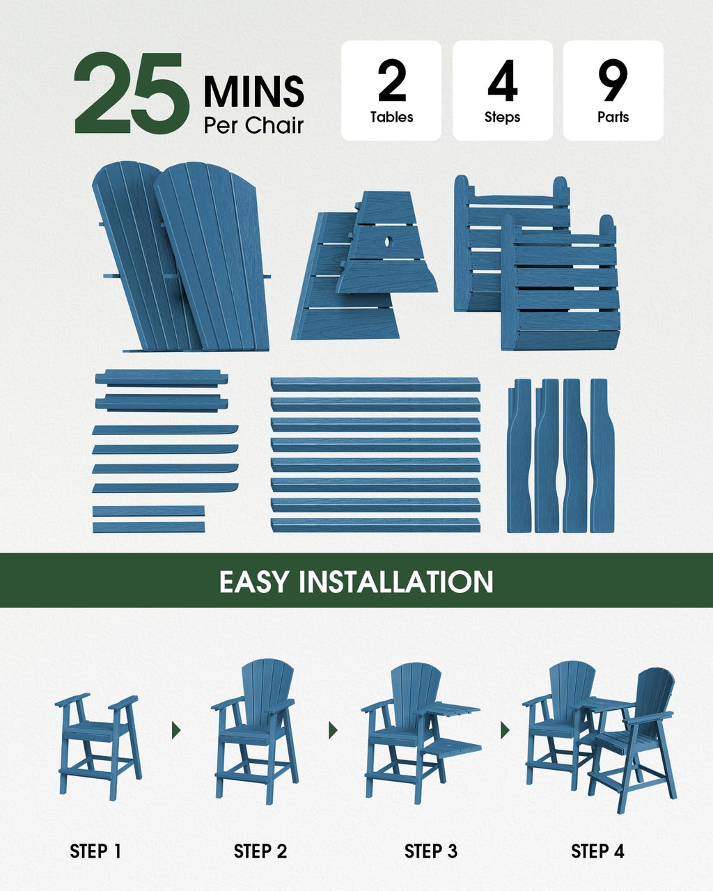 Navy Blue Adirondack Chairs Set of 2 with Table Trays B33233