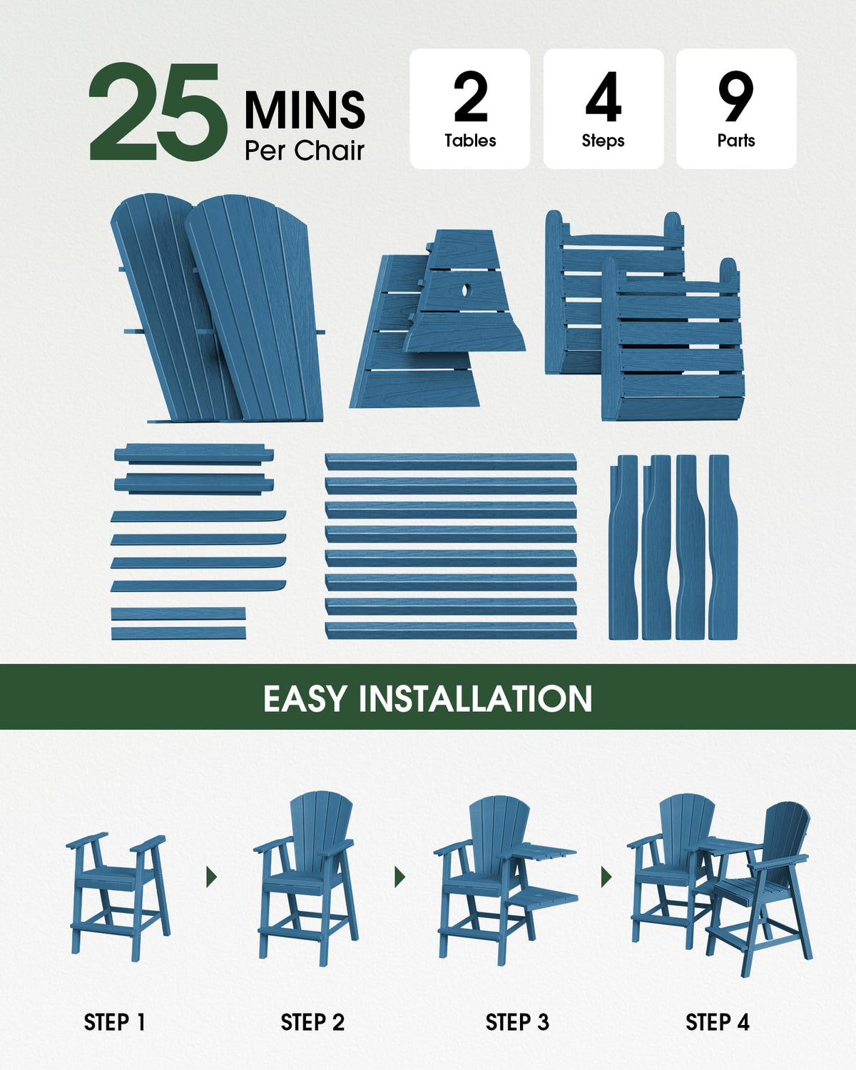 Navy Blue Adirondack Chairs Set of 2 with Table Trays B33233