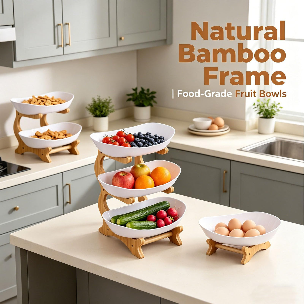 3 Tier Oval Fruit Basket with Bamboo Stand G878291