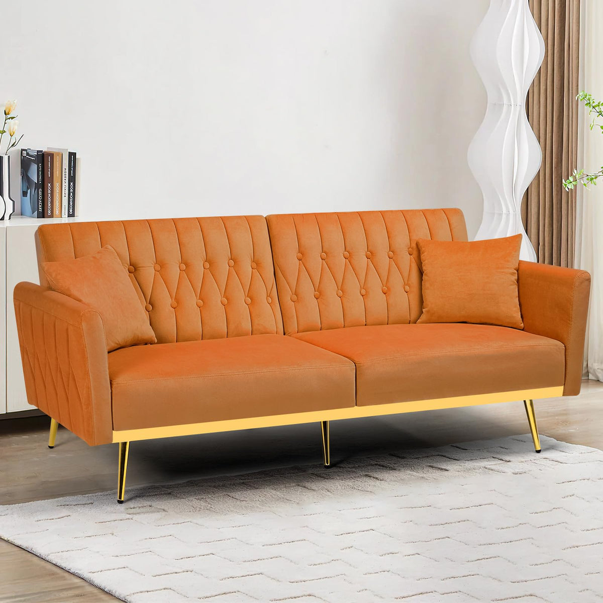 70" Velvet Futon with Adjustable Backrest and Armrests F74024