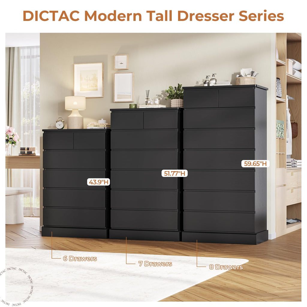 Black 8 Drawer Wood Dresser S7155