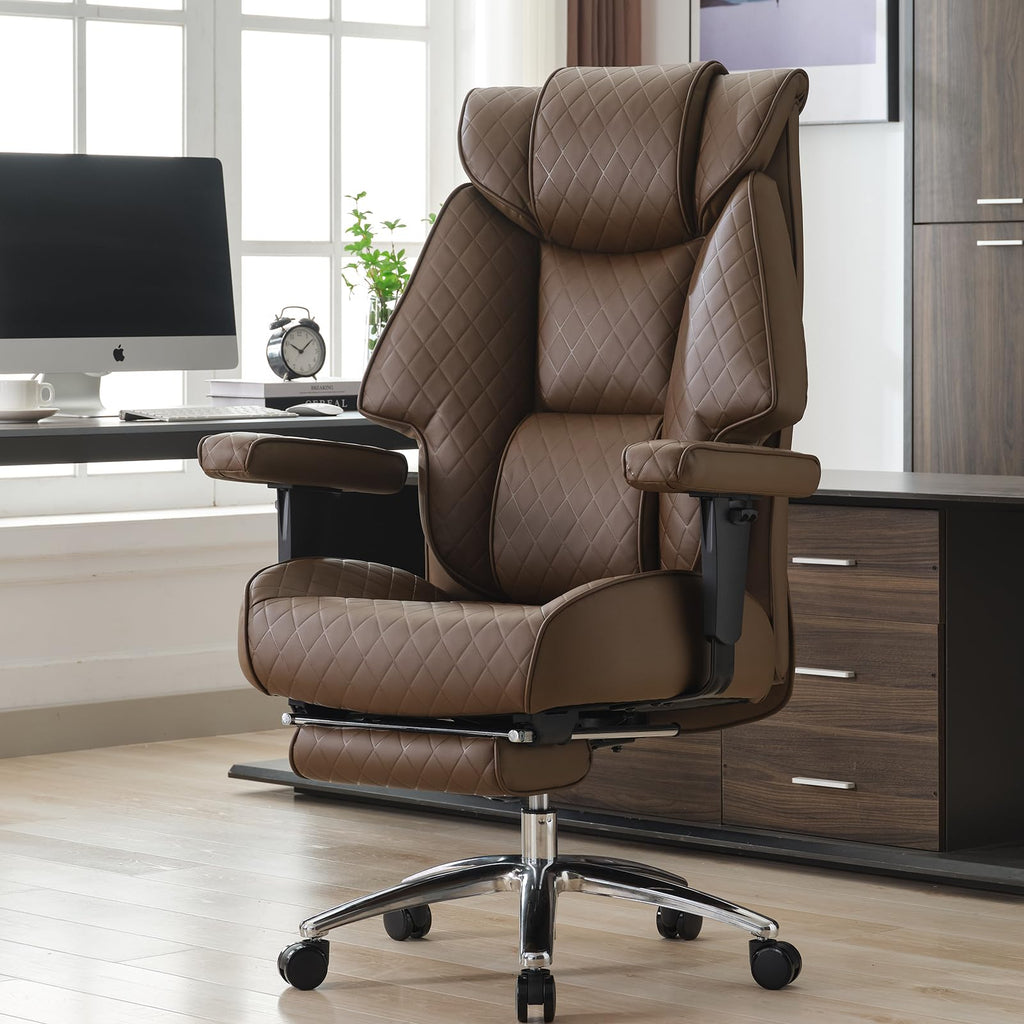 Big and Tall Office Chair with Footrest, PU Leather High Back Executive Chair 400lbs, Ergonomic Computer Chair Lumbar Support (Brown) E152471