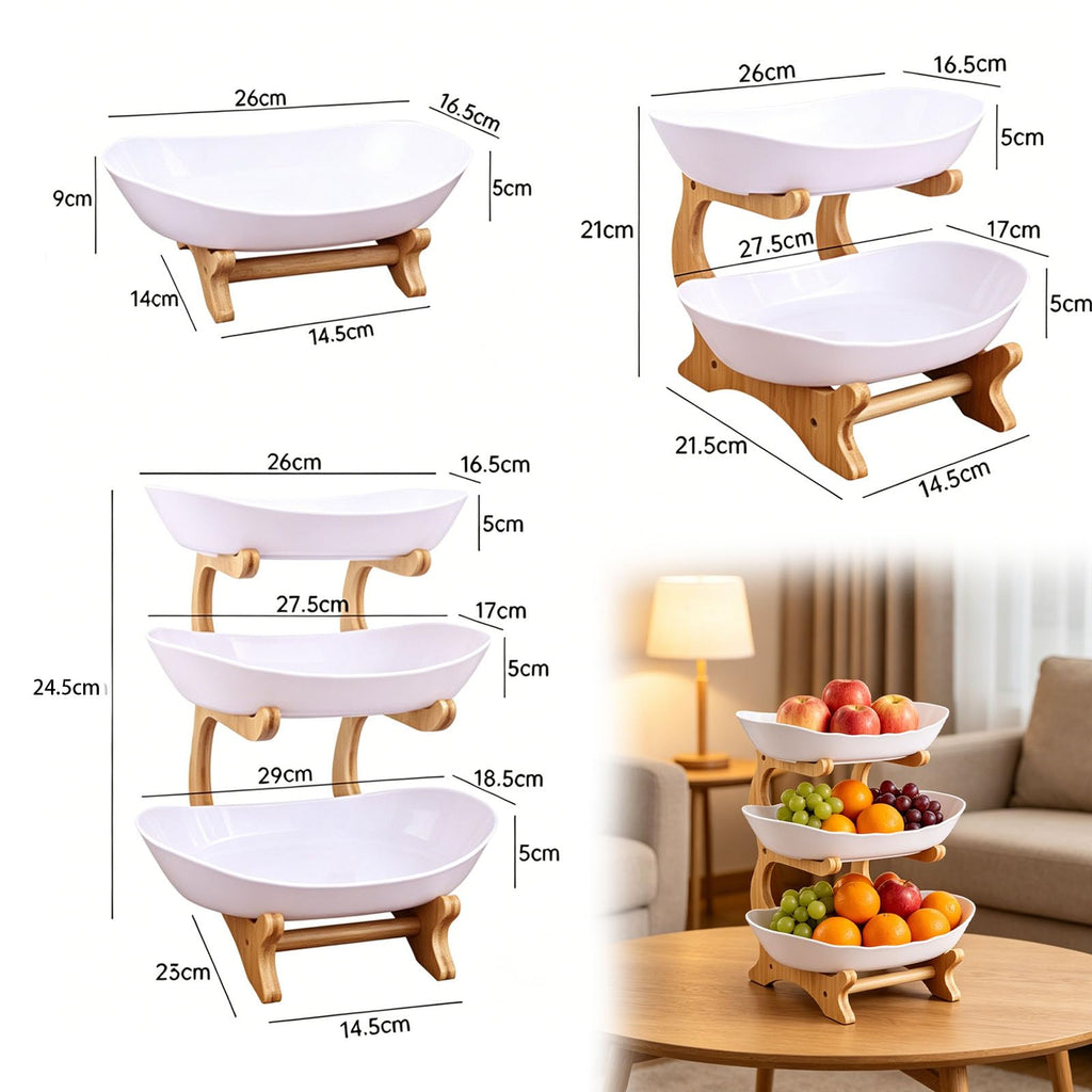 3 Tier Oval Fruit Basket with Bamboo Stand G878291