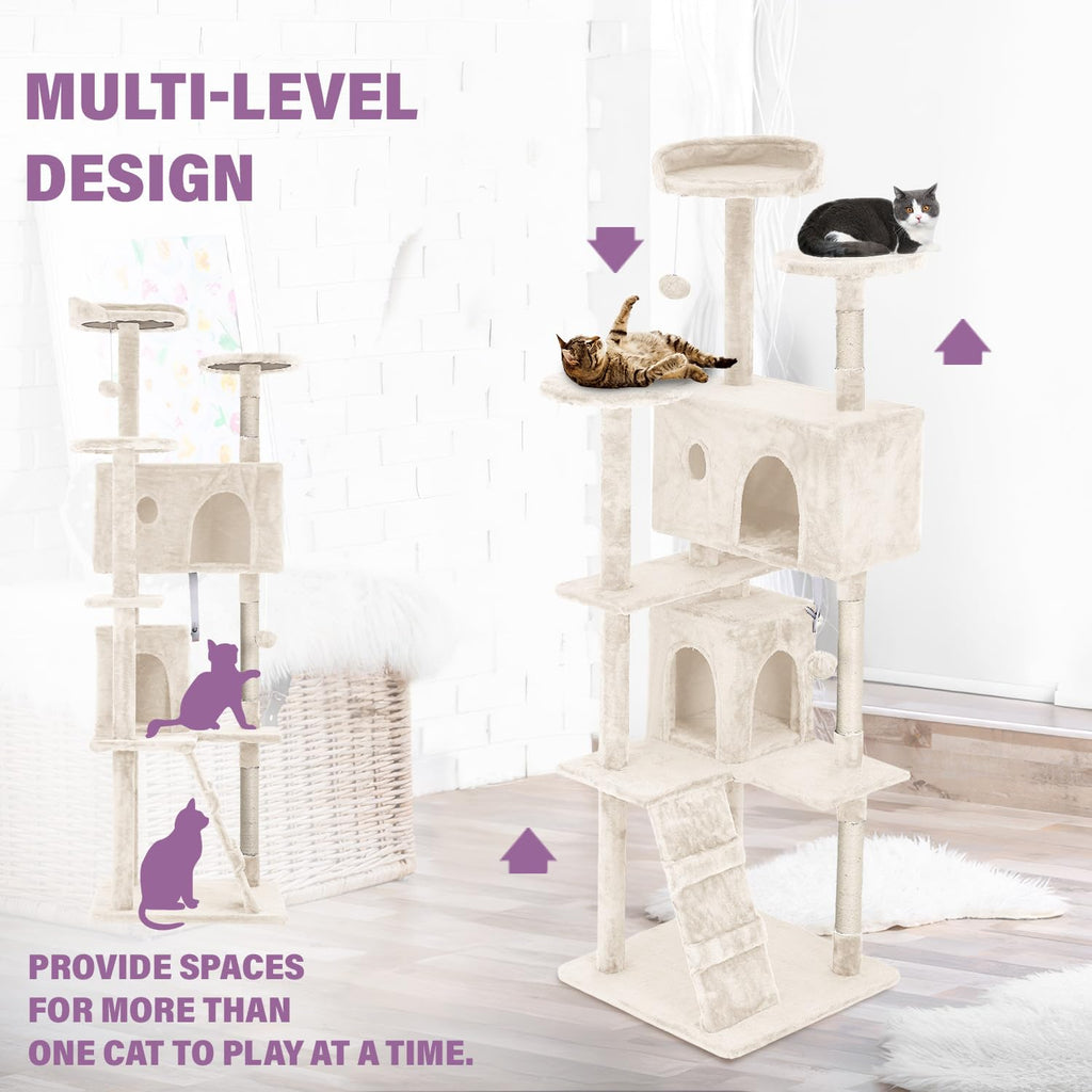 70 Inches Multi-Level Cat Tree with Scratching Posts J779439