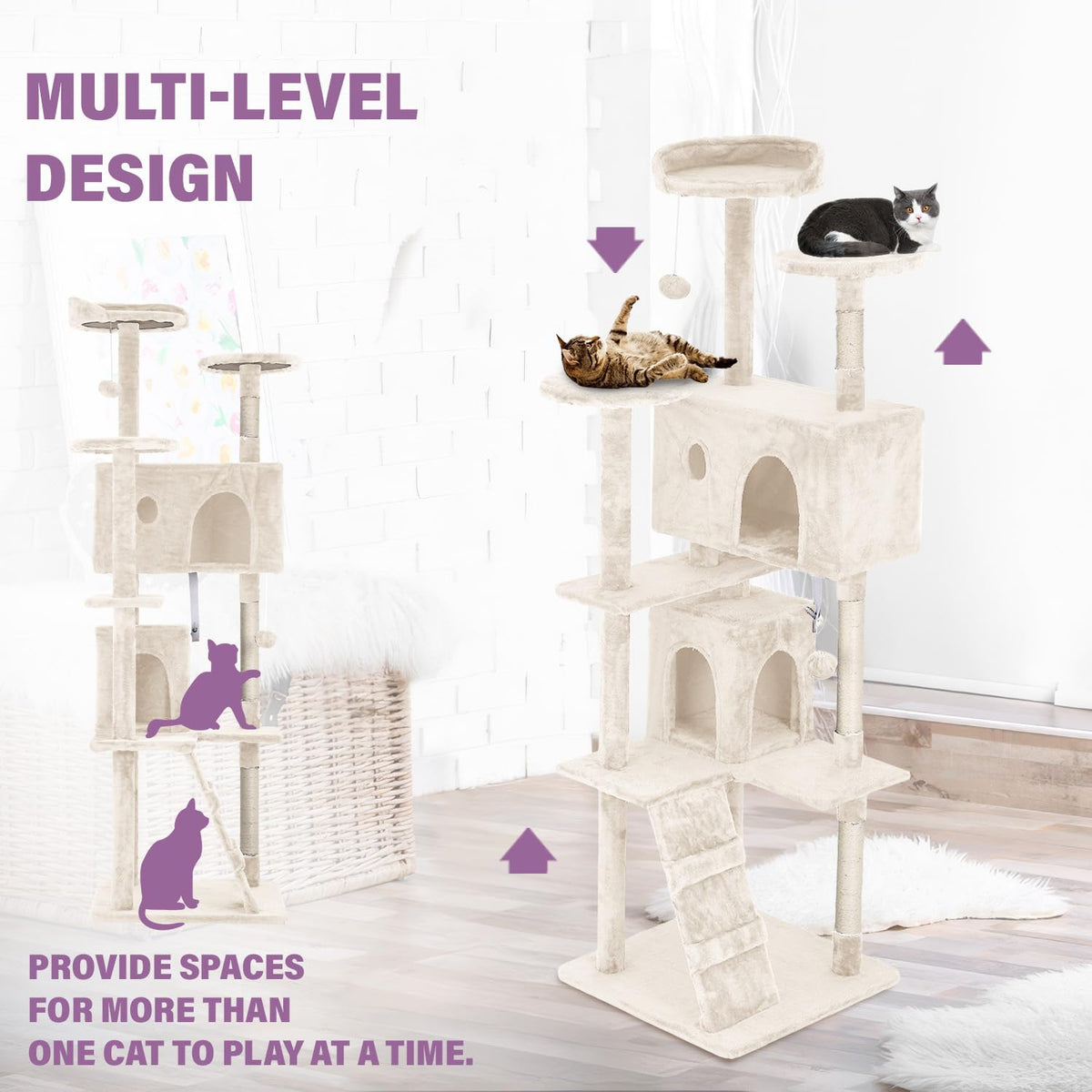 70 Inches Multi-Level Cat Tree with Scratching Posts J779439
