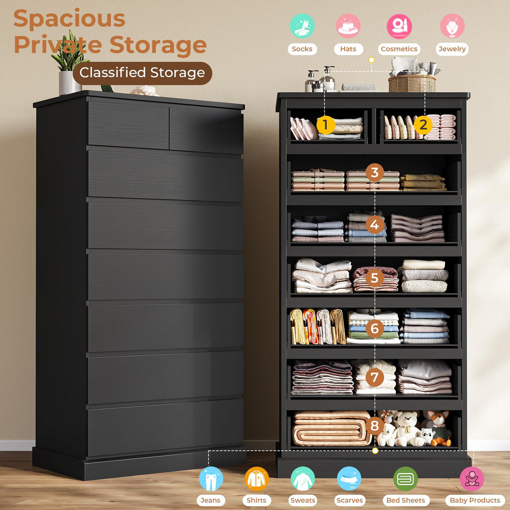 Black 8 Drawer Wood Dresser S7155