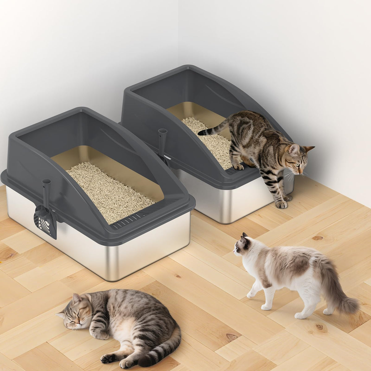2 Pack XL Stainless Steel Enclosed Cat Litter Box with Lid U878639