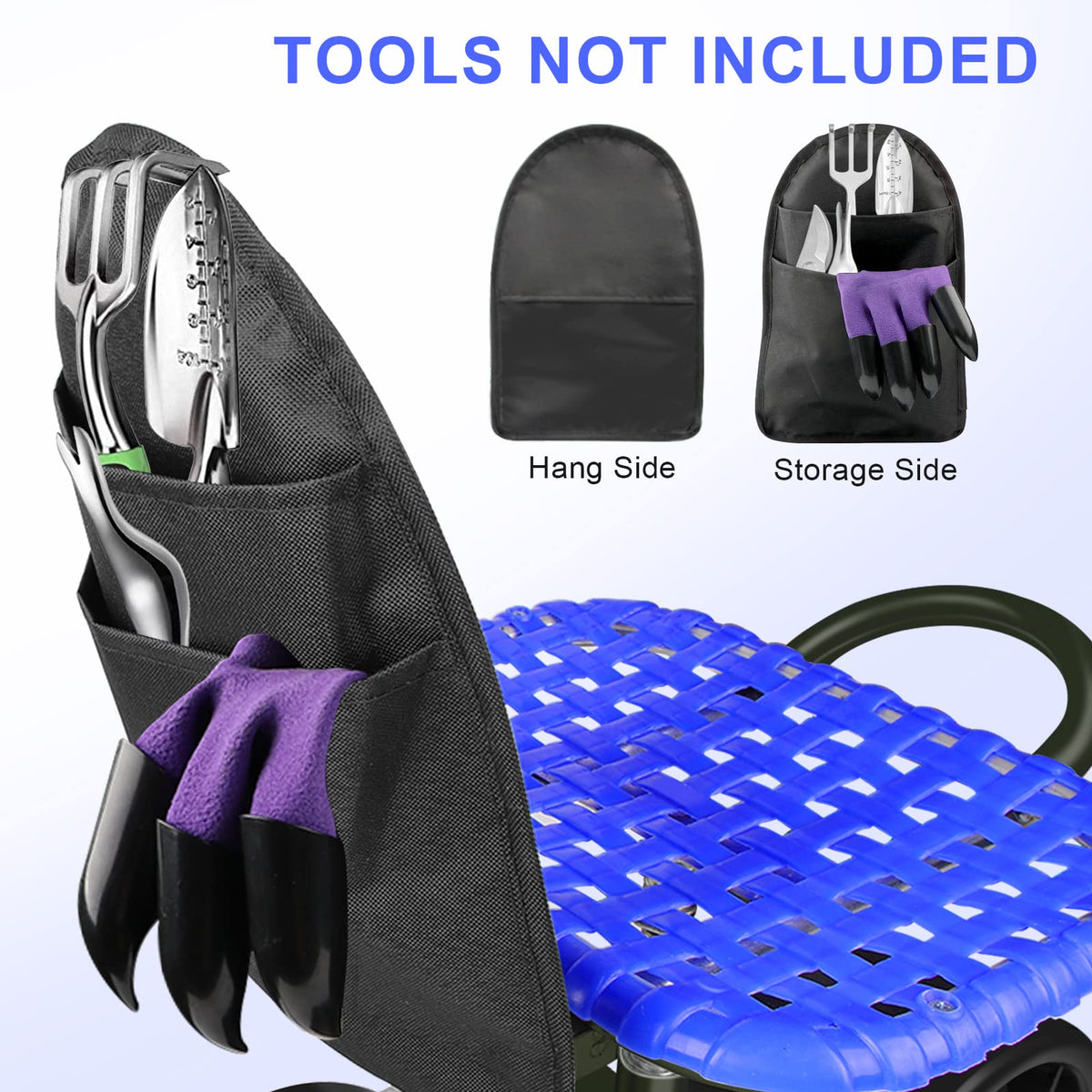 Blue Rolling Garden Cart with Four Wheels and Tool Bag F7205