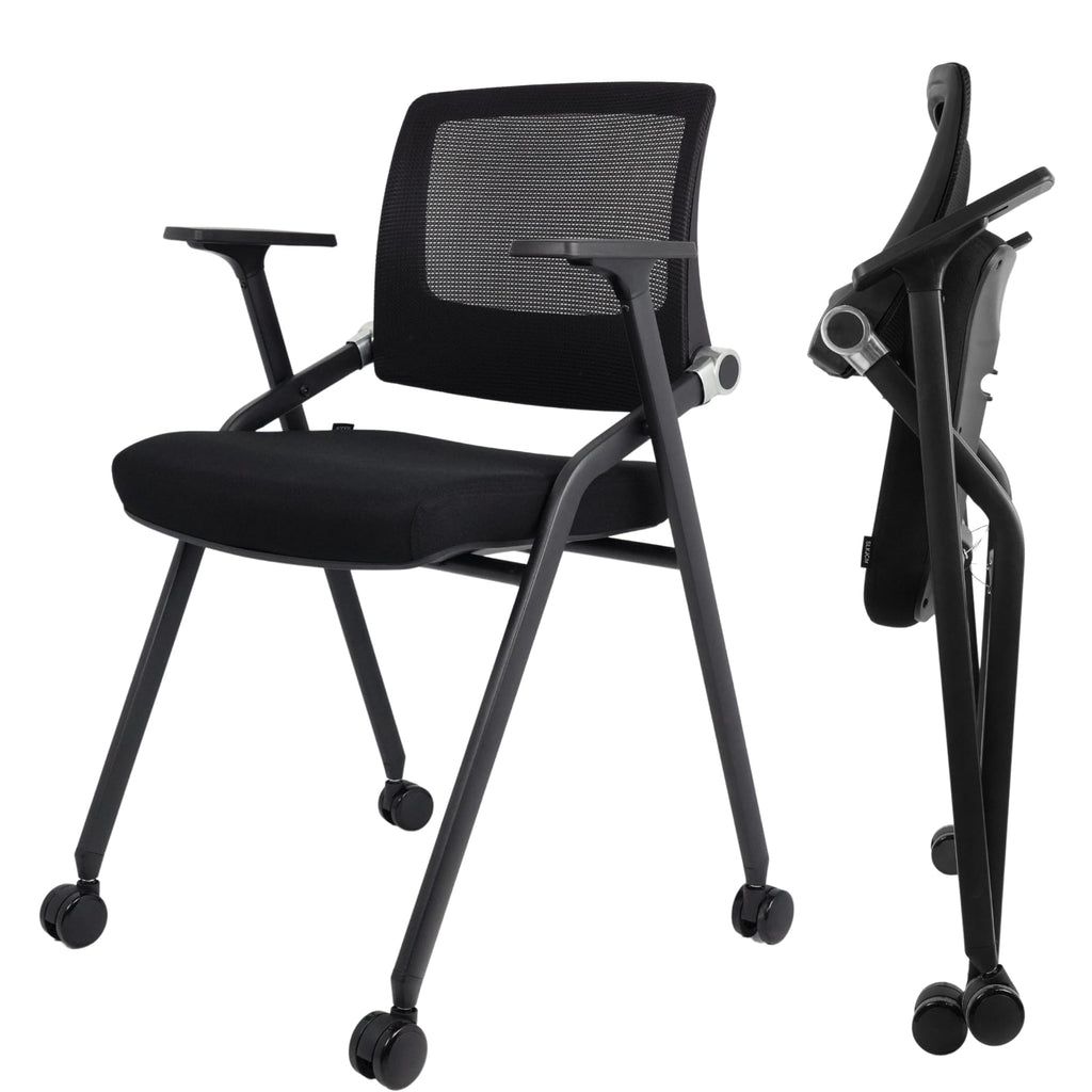 2 Pack Black Mesh Folding Office Chairs with Wheels E1929