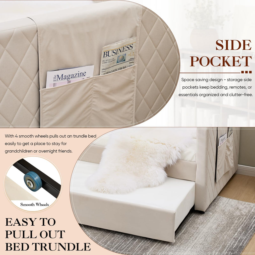 Twin Size Velvet Upholstered Daybed with Trundle C973361
