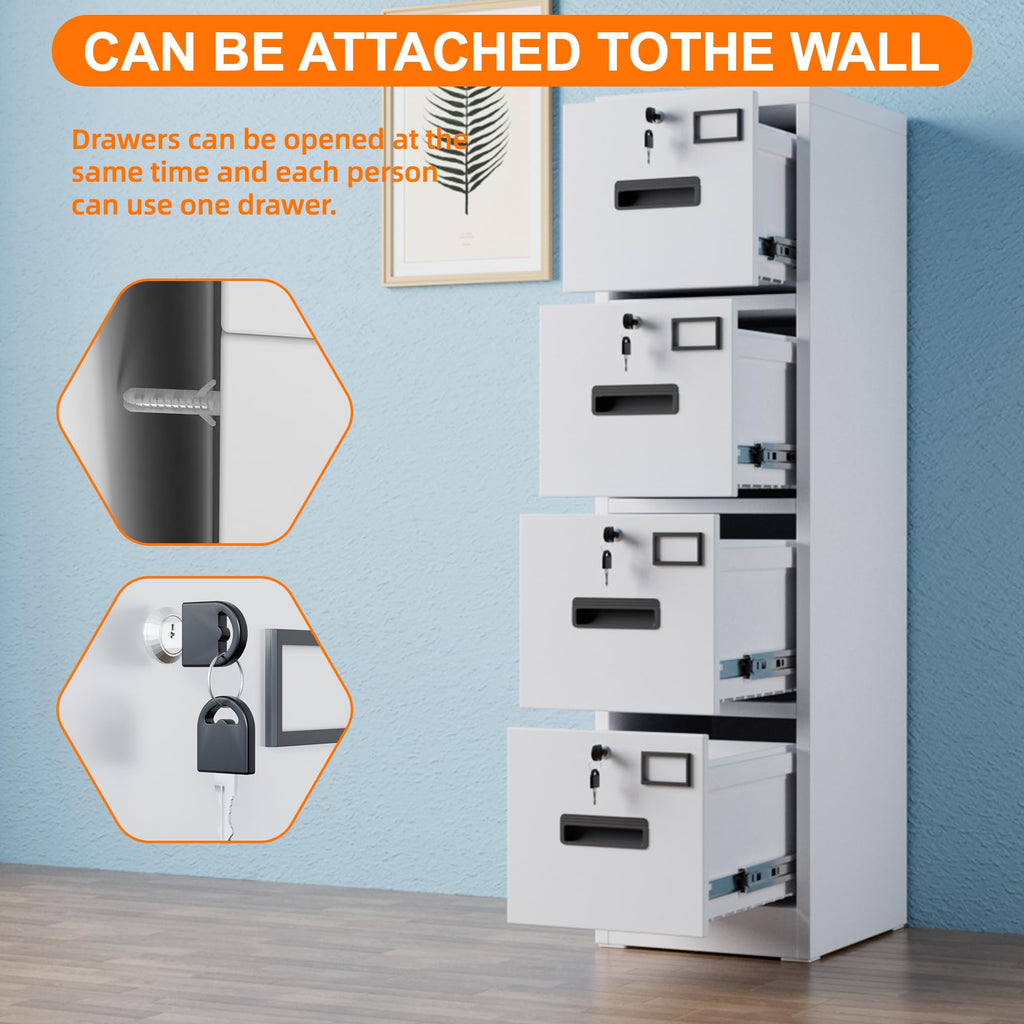 4 Drawer White Metal File Cabinet with Lock N40535