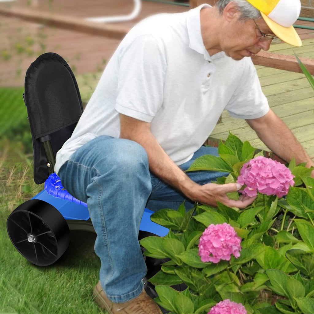 Blue Rolling Garden Cart with Four Wheels and Tool Bag F7205