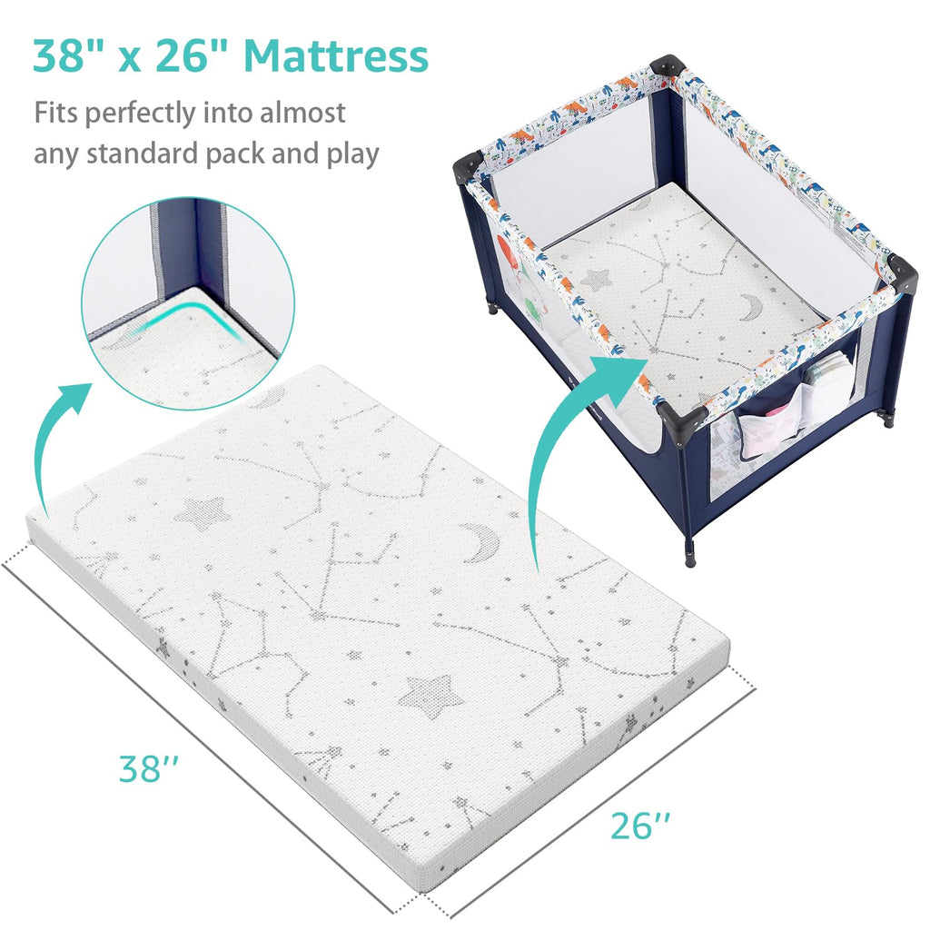38x26 Waterproof Pack and Play Mattress Pad 2 Pack V3544