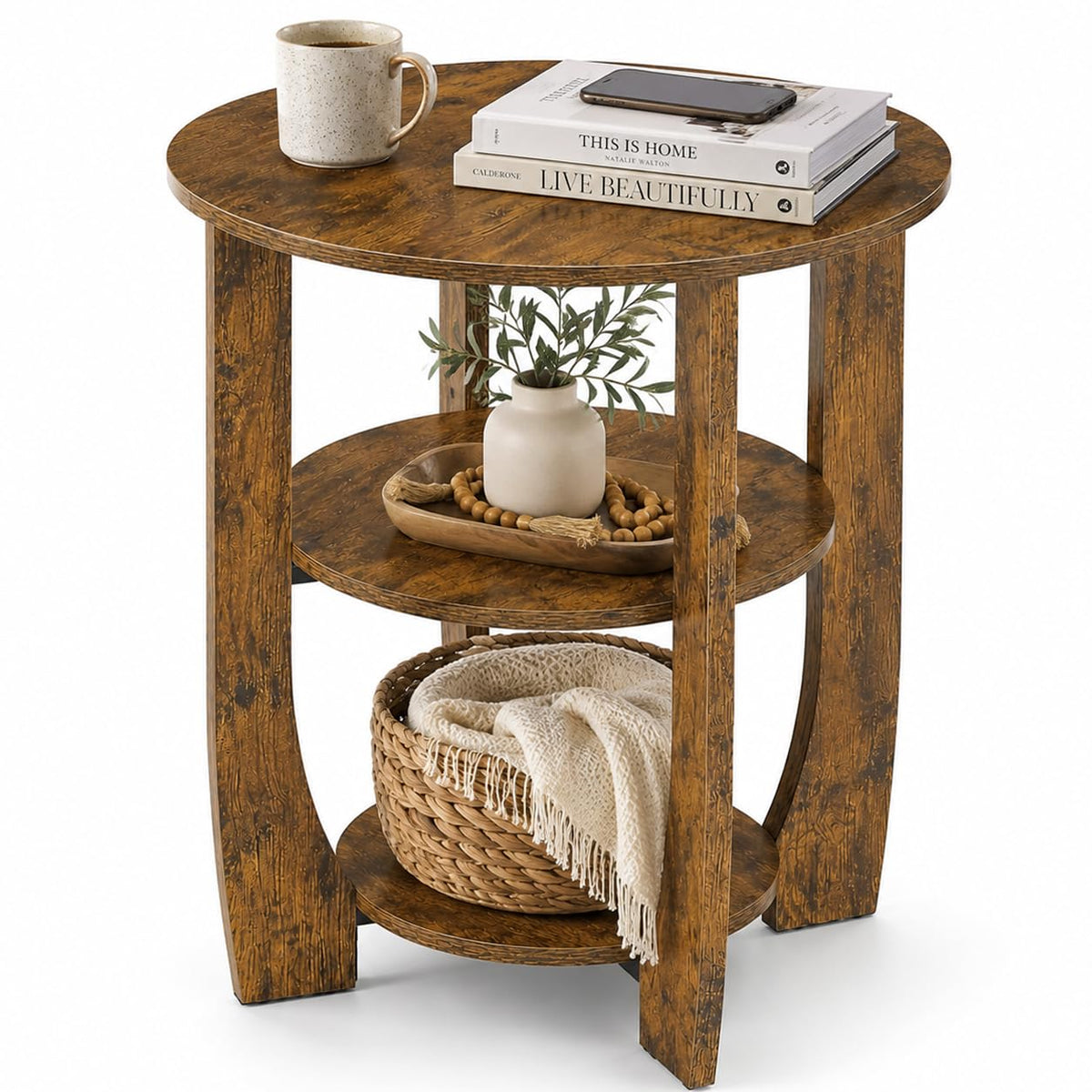 Rustic Brown 19.7 inch Round Side Table J90787