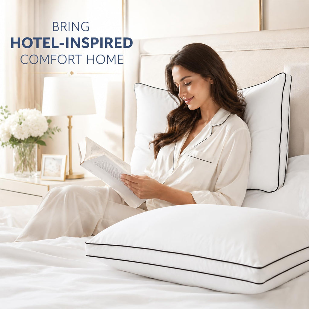 Queen Size Set of 2 Gusseted Bed Pillow Q7526