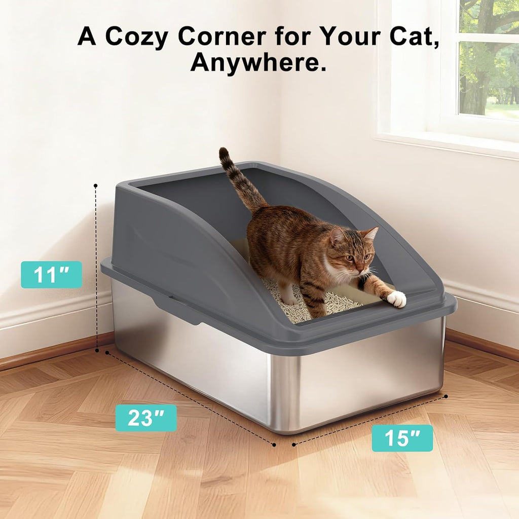 2 Pack XL Stainless Steel Enclosed Cat Litter Box with Lid U878639