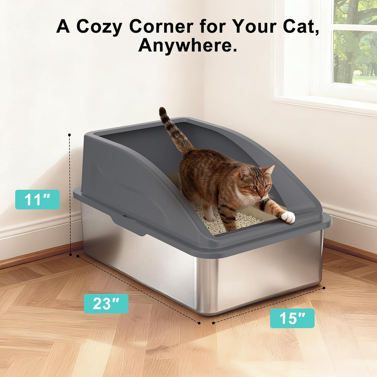 2 Pack XL Stainless Steel Enclosed Cat Litter Box with Lid U878639
