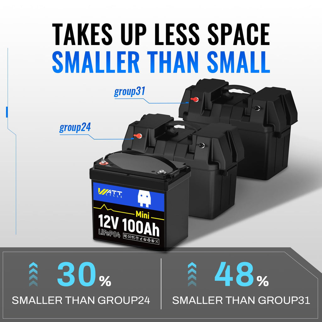 12V 100Ah Mini LiFePO4 Battery with 100A BMS N440