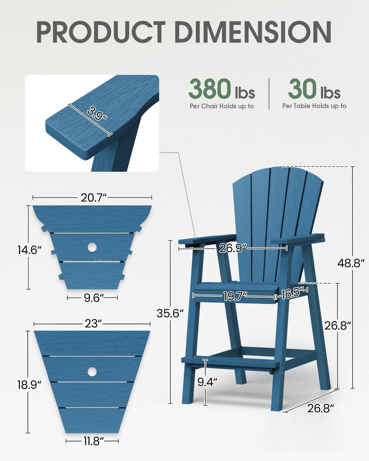 Navy Blue Adirondack Chairs Set of 2 with Table Trays B33233